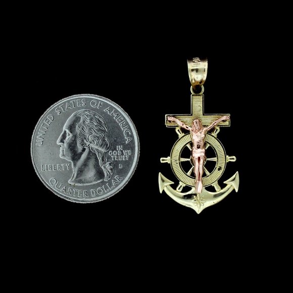 Real 10K Yellow Gold Anchor Cross Pendant - Picture 3 of 6